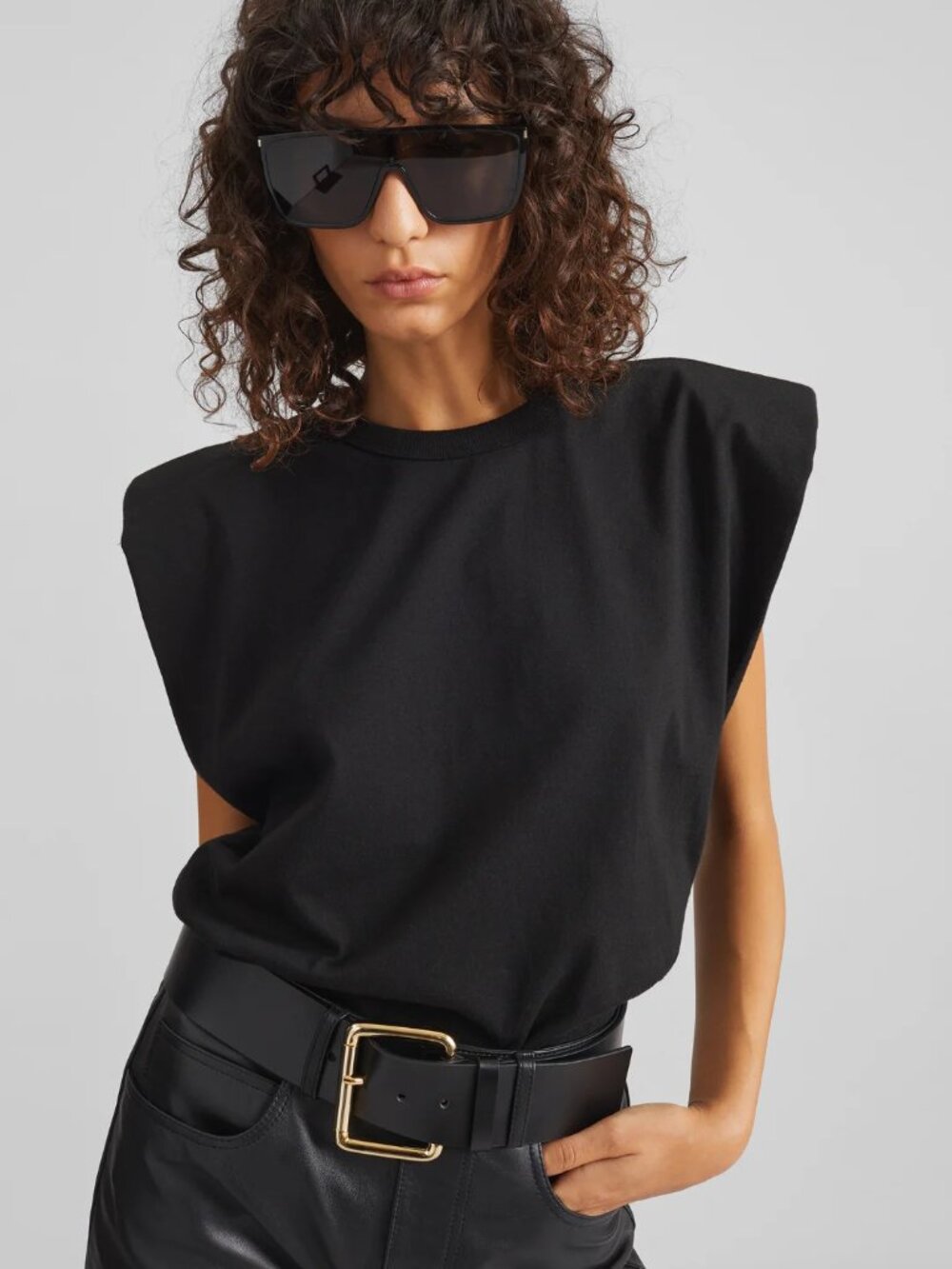 Frankie Shop Eva Padded Shoulder Muscle T-Shirt - Black XS